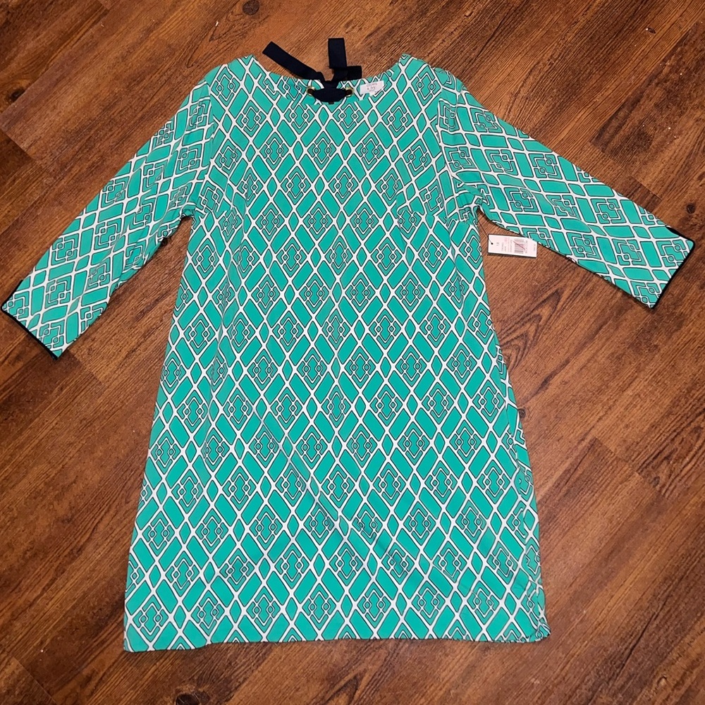 NWT Crown & Ivy Green & White Boho Preppy Wide Sleeve Midi Sheath Dress Size 1X - Picture 3 of 15